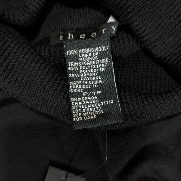 Theory | NWT Women's Merino Wool Wide Sleeve Belted Turtleneck Black Petite XS - Picture 6 of 6
